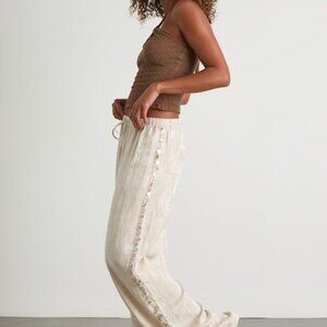 Lulus Cessa Brushed Beige Seashell Drawstring Wide-leg Pants - Size S